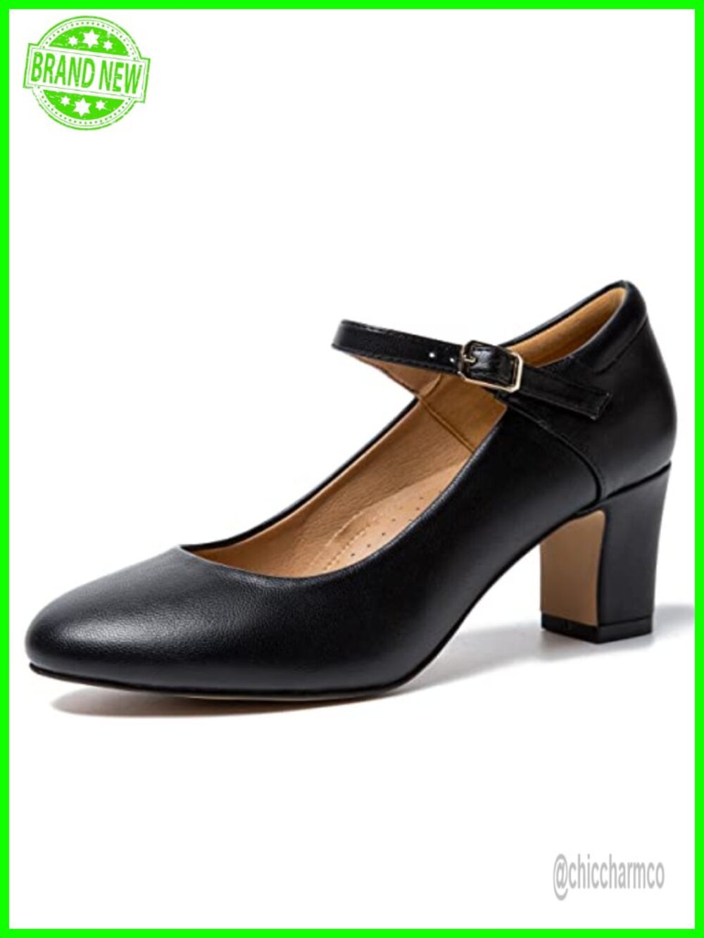 Women's Mary Jane Pumps Block Heel Ankle Strap Buckle Closed Toe Synthetic PU